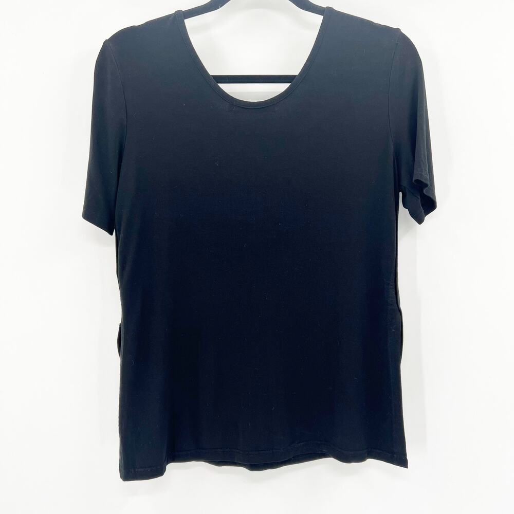 Whystudio Women's Black Scoop Neck Relaxed Fit Loose‎ T Shirt Tee Size M - Picture 2 of 3
